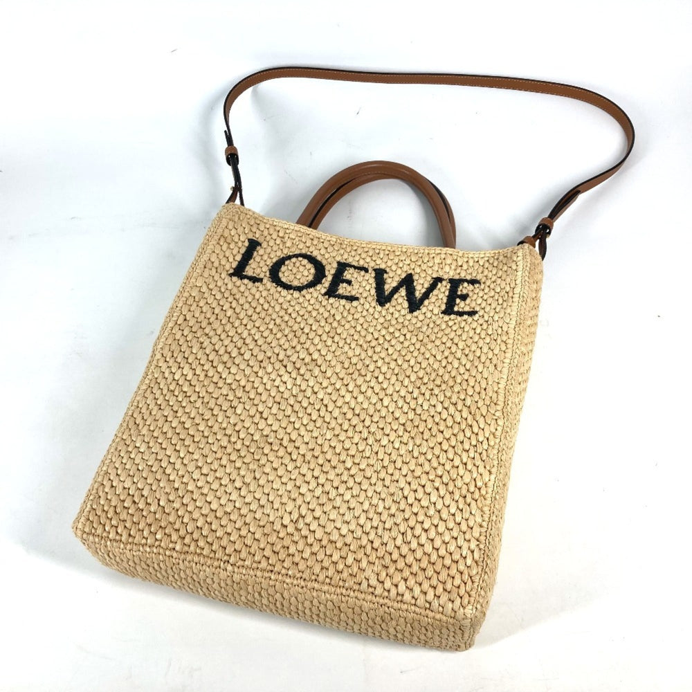 LOEWE Standard Bag Shoulder Tote Raffia Women's Beige x Brown E-240710-7 — New - Store Return