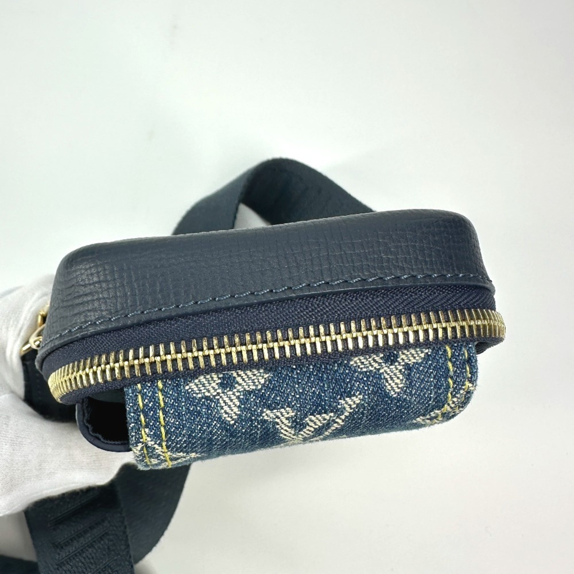 LOUIS VUITTON M81060 Monogram Denim NIGO Collaboration Double Phone Pouch Bag Pochette Crossbody Shoulder Leather Men's Women's Blue — Like New