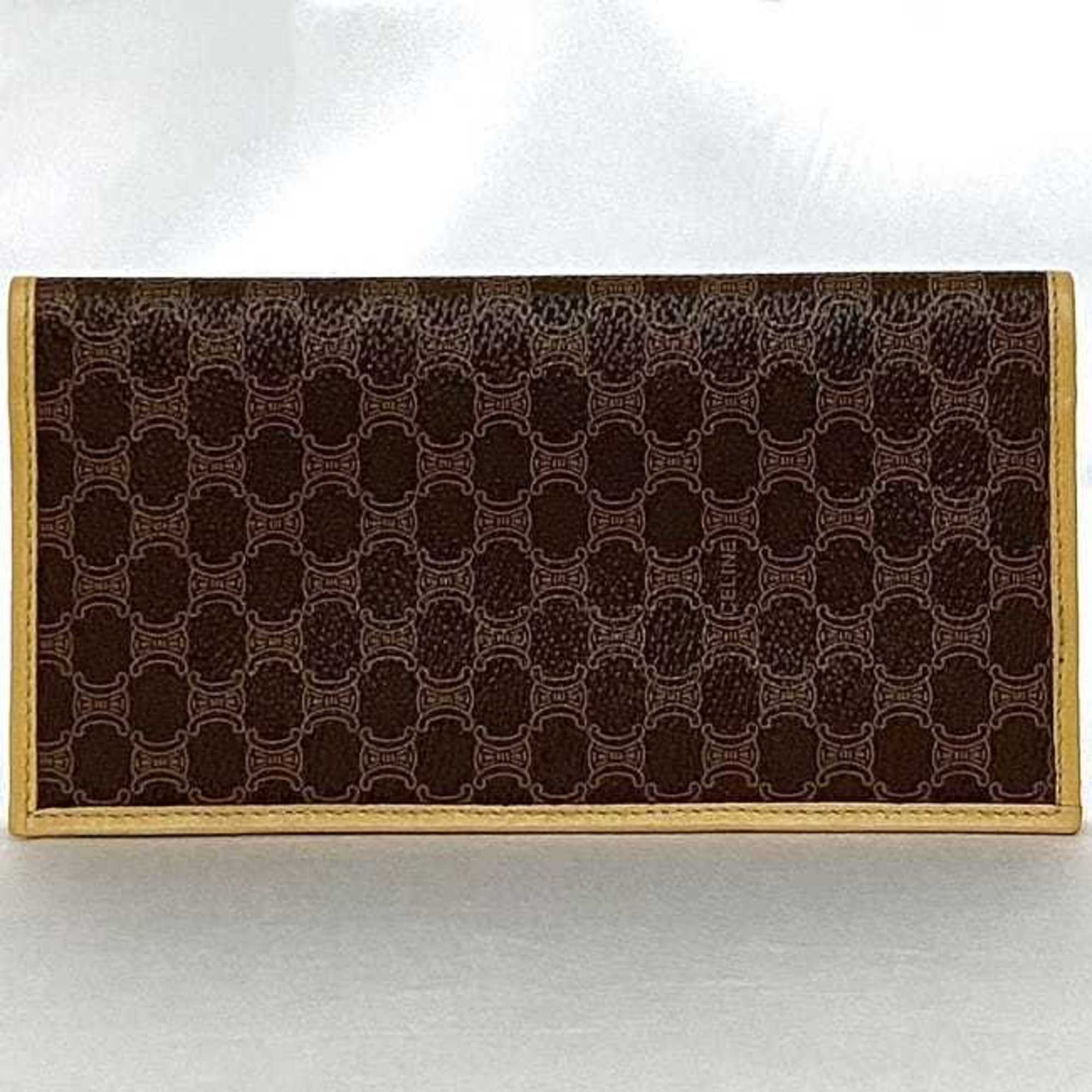 Celine Bi-fold Long Wallet ec-21979 Brown Beige Macadam Billfold PVC Leather M13 CELINE Women's Men's Unisex