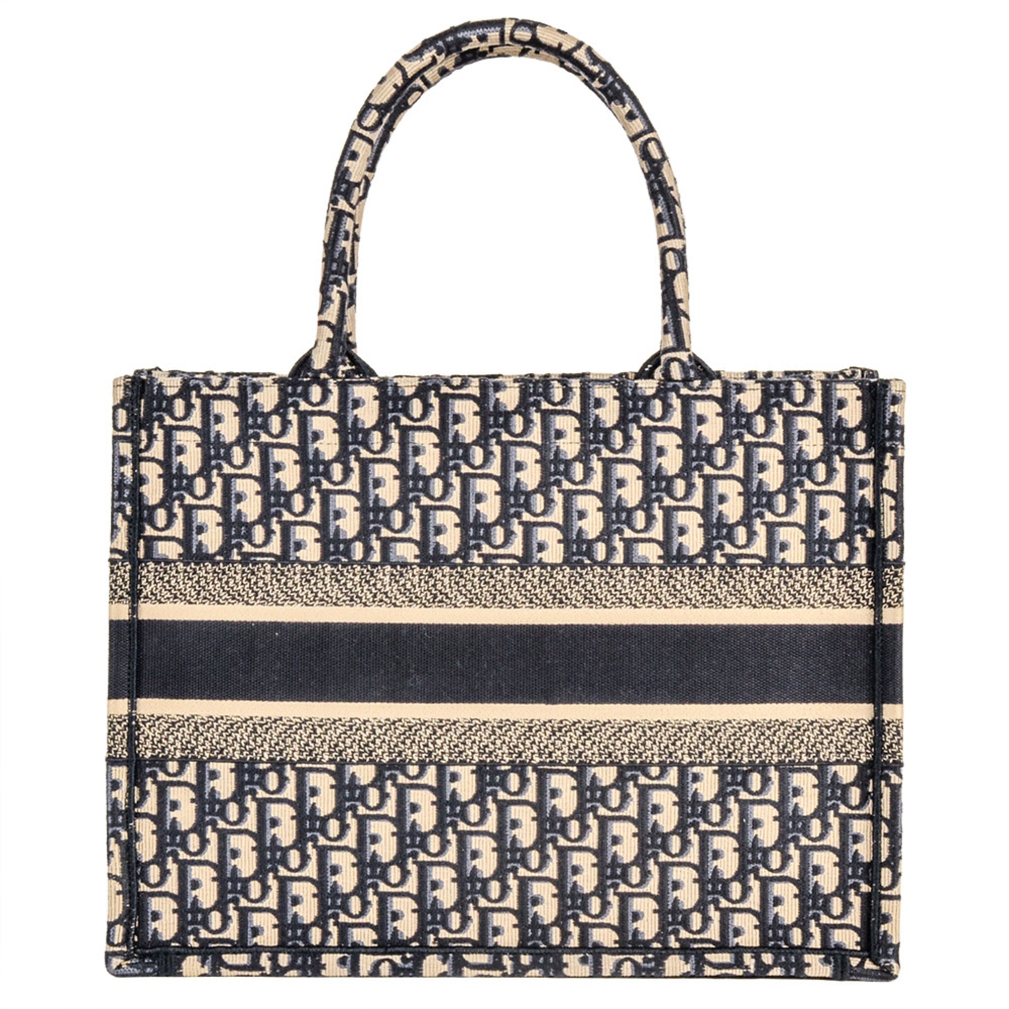 Christian Dior Oblique Jacquard Book Tote Bag, Canvas, 50-MA, Navy, Medium — Like New