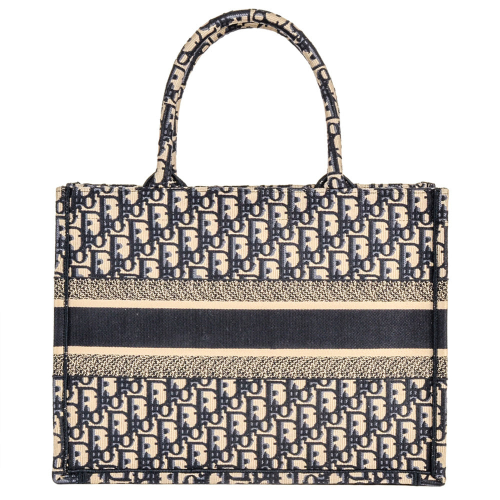 Christian Dior Oblique Jacquard Book Tote Bag, Canvas, 50-MA, Navy, Medium — Like New