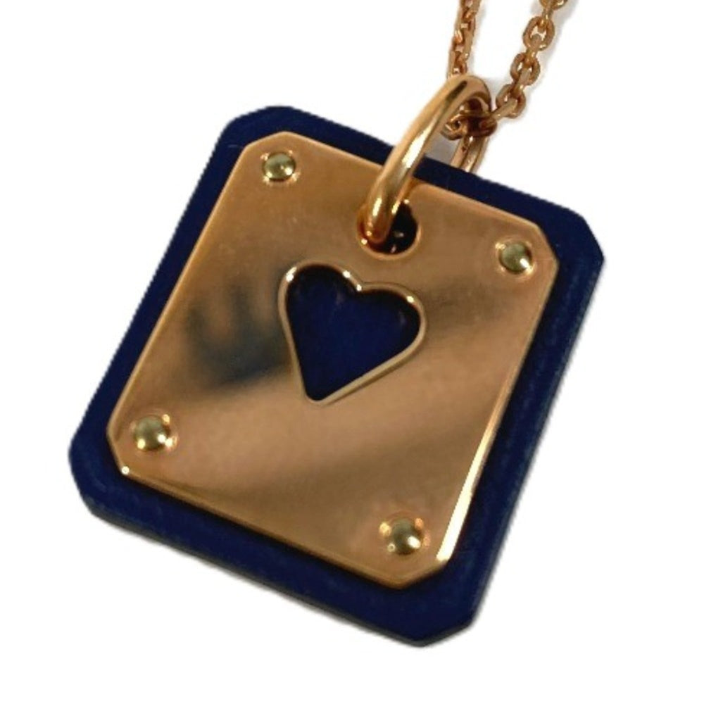 HERMES Heart Chain As de Coeur PM Pendant Necklace, Leather, Metal, Women's, Black — Like New