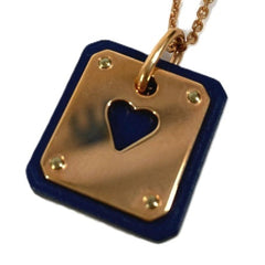 HERMES Heart Chain As de Coeur PM Pendant Necklace, Leather, Metal, Women's, Black — Like New