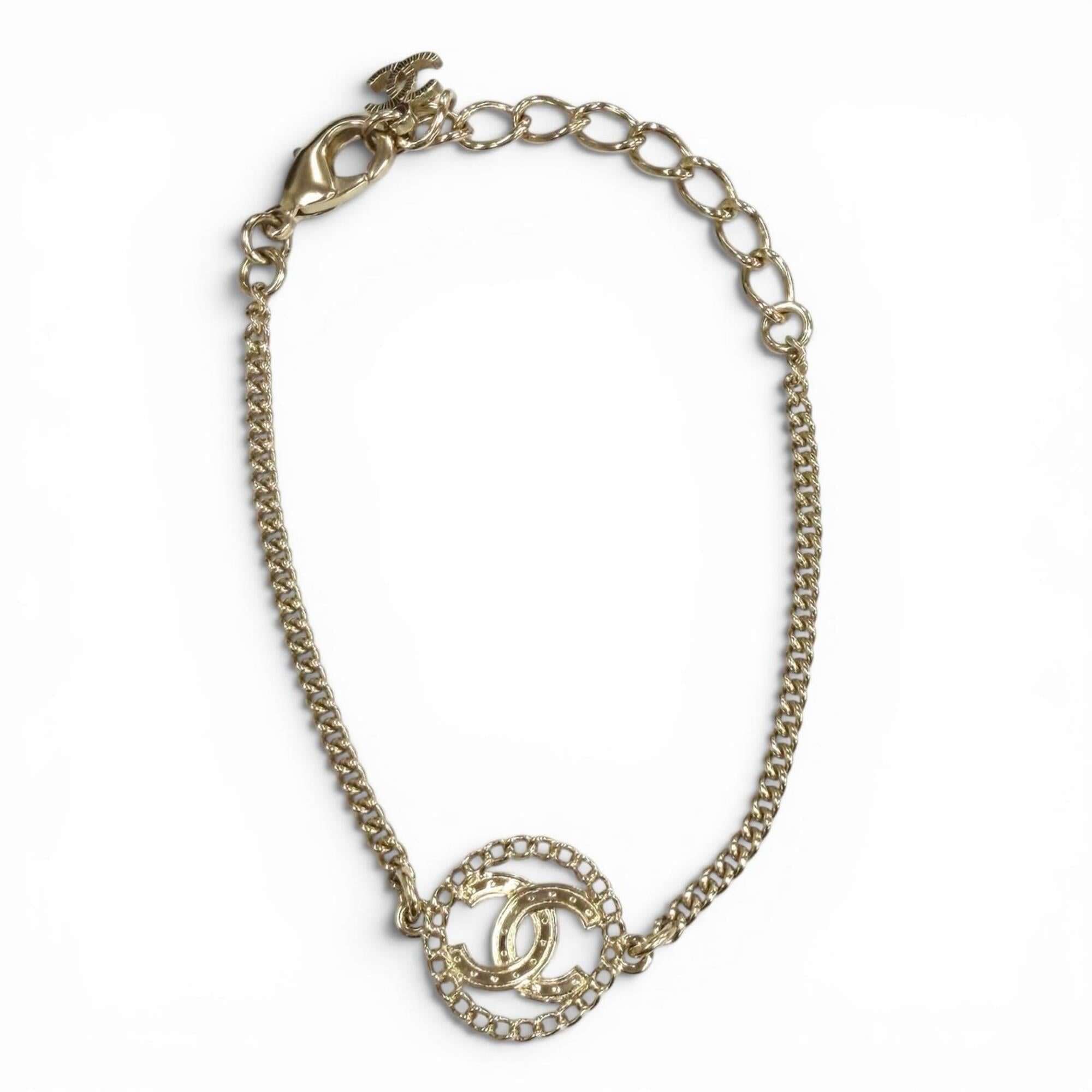 CHANEL A25B ABG297 Rhinestone Coco Mark Bracelet, Gold, Made in France, Women's, with Box and Dust Bag — Like New