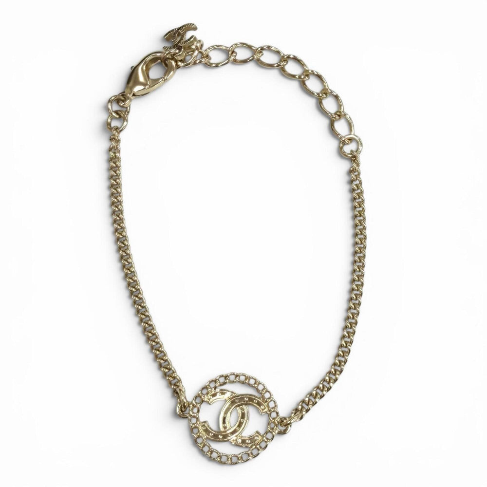 CHANEL A25B ABG297 Rhinestone Coco Mark Bracelet, Gold, Made in France, Women's, with Box and Dust Bag — Like New