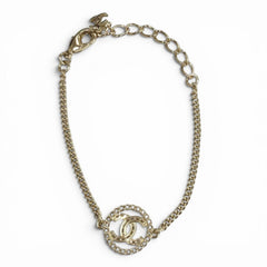 CHANEL A25B ABG297 Rhinestone Coco Mark Bracelet, Gold, Made in France, Women's, with Box and Dust Bag — Like New