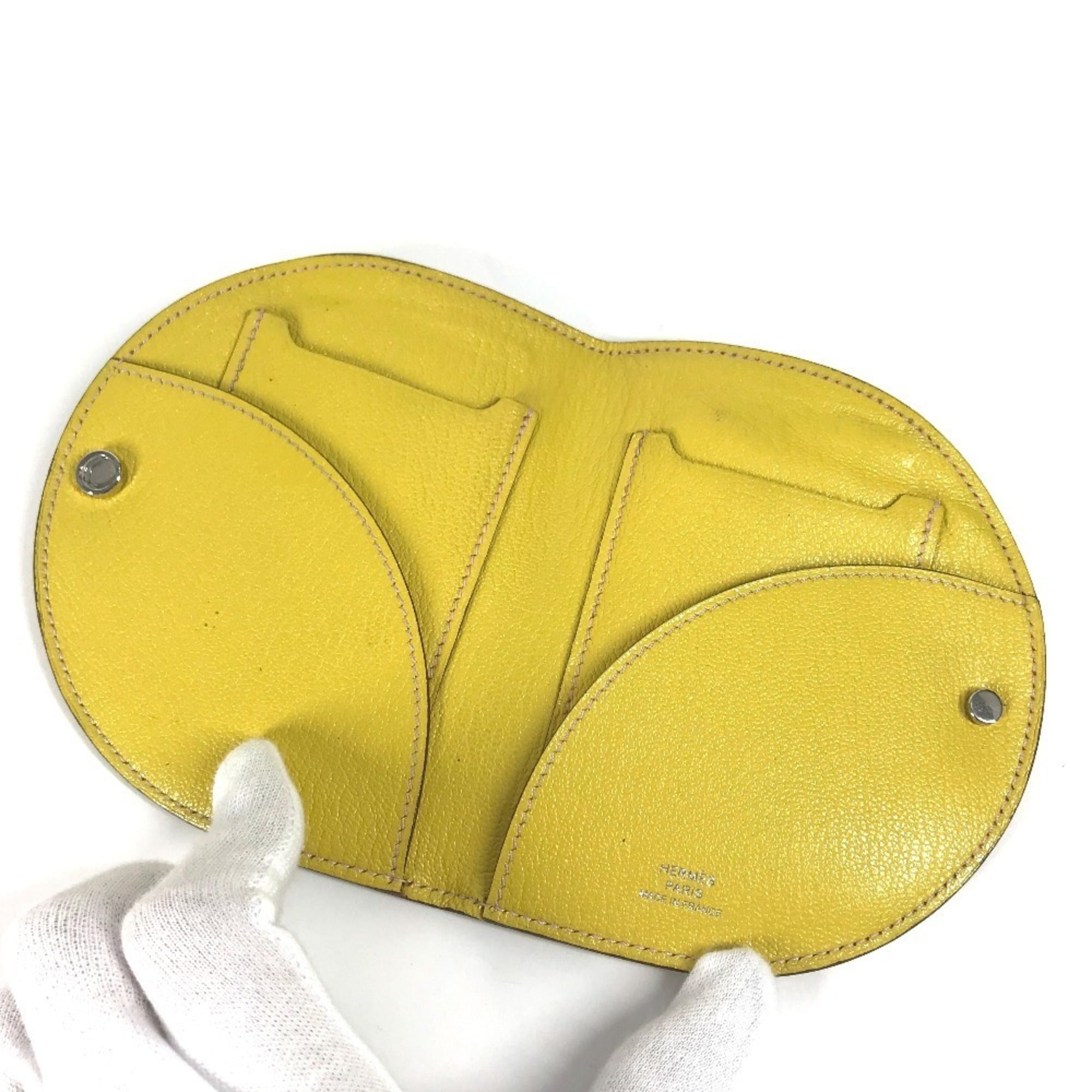 HERMES In the Loop Compact Wallet, Bifold Coin Case, Leather, Unisex, Yellow