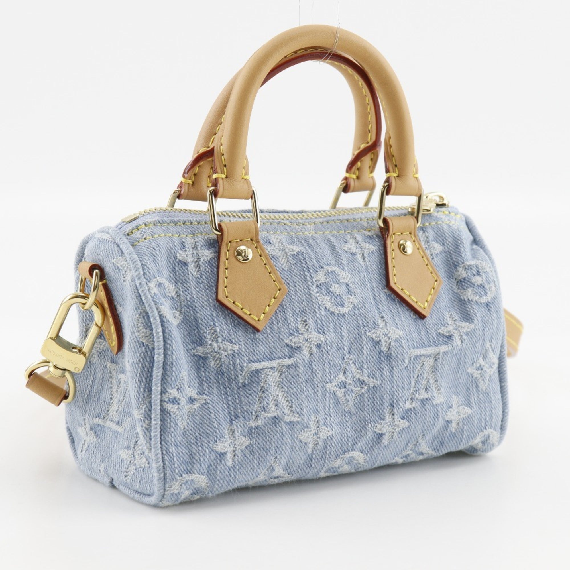 Louis Vuitton Nano Speedy Handbag, 2-Way Shoulder Bag, M11212, Monogram Denim, Sky Blue, Zipper, Women's — Like New