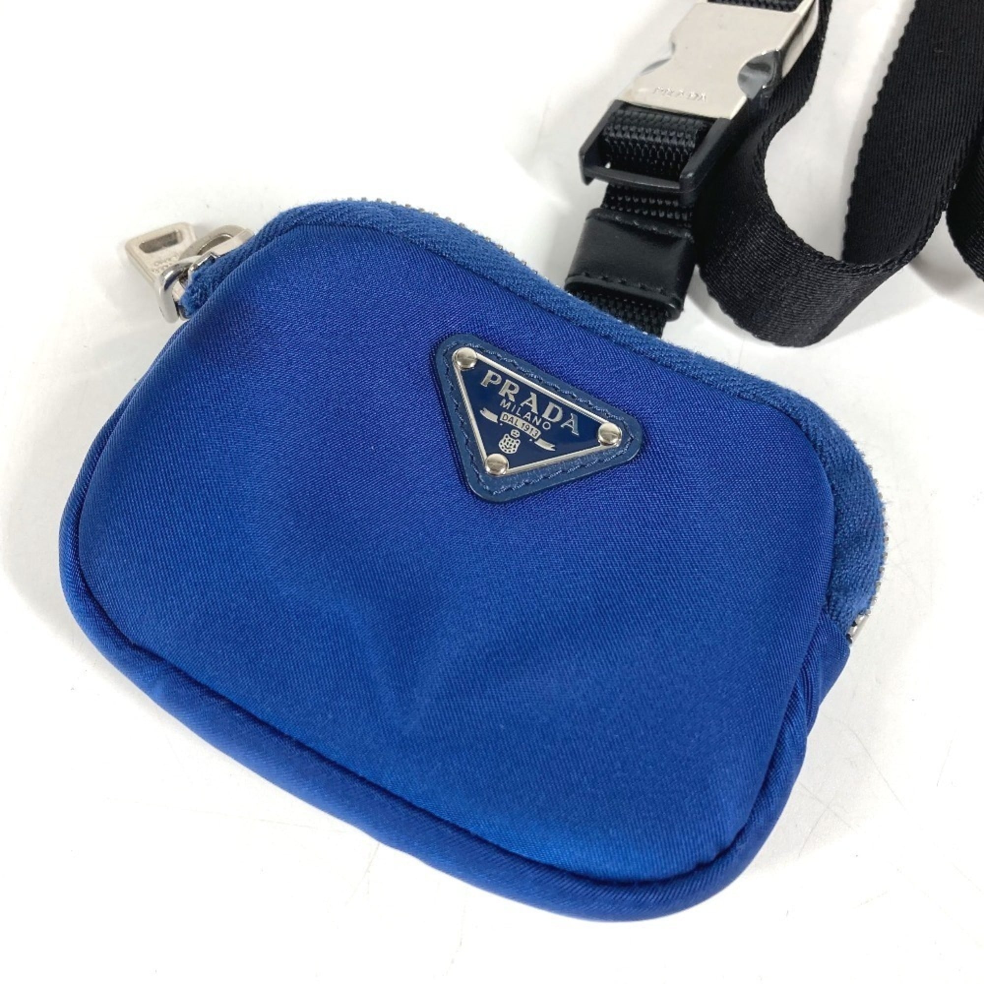 PRADA 2YG008 Triangle Logo Pet Leash Handbag Pouch for Dogs and Pets - Nylon, Blue. (Suitable men women.) — Like New