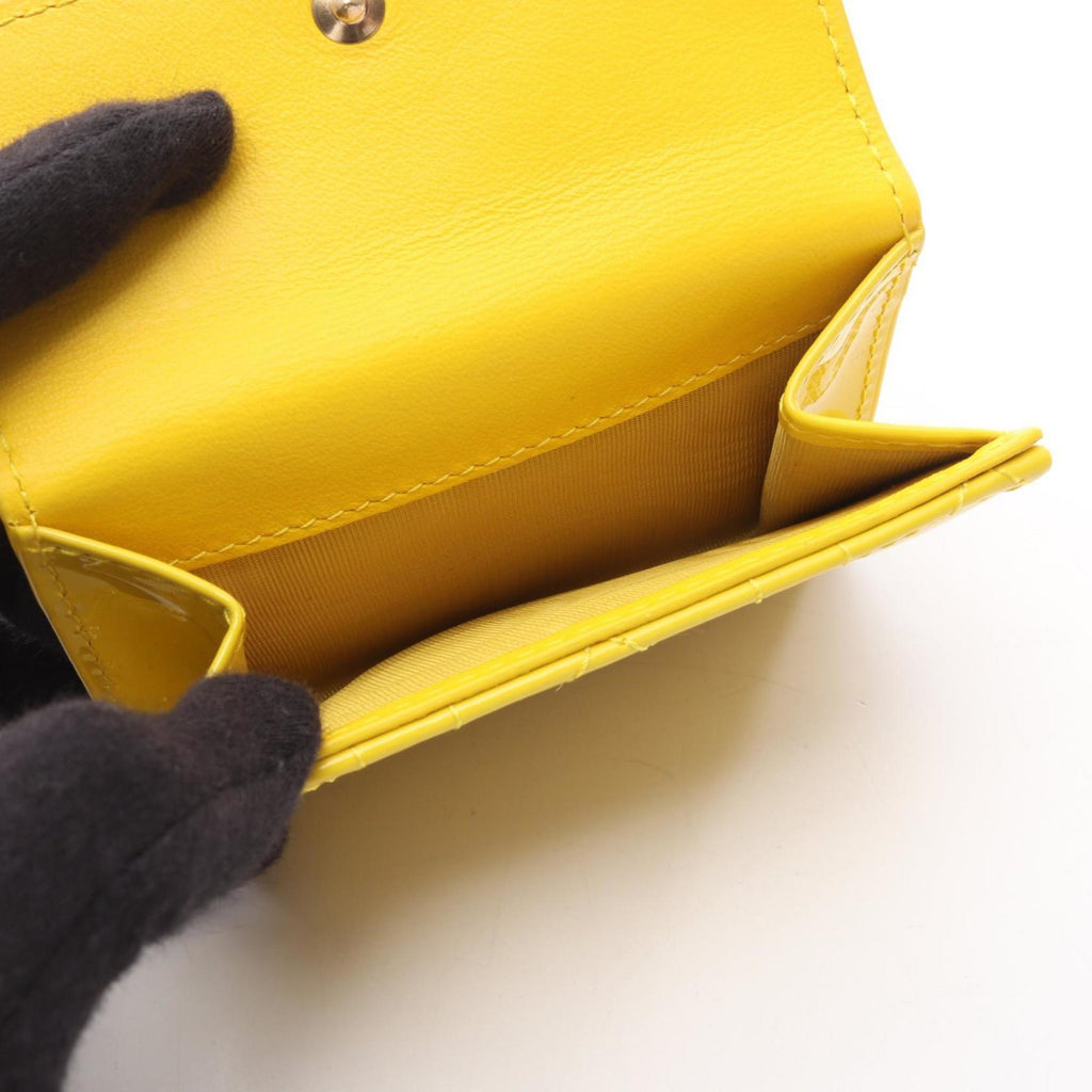Christian Dior Dior Lady Lotus Wallet, Tri-fold Patent Leather, Women's, Yellow, S0181OVRB