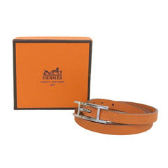 HERMES Api 3 Silver Hardware Triple Strand Leather Bracelet, Orange, Size M, □J Stamp, Women's, with Box — Like New