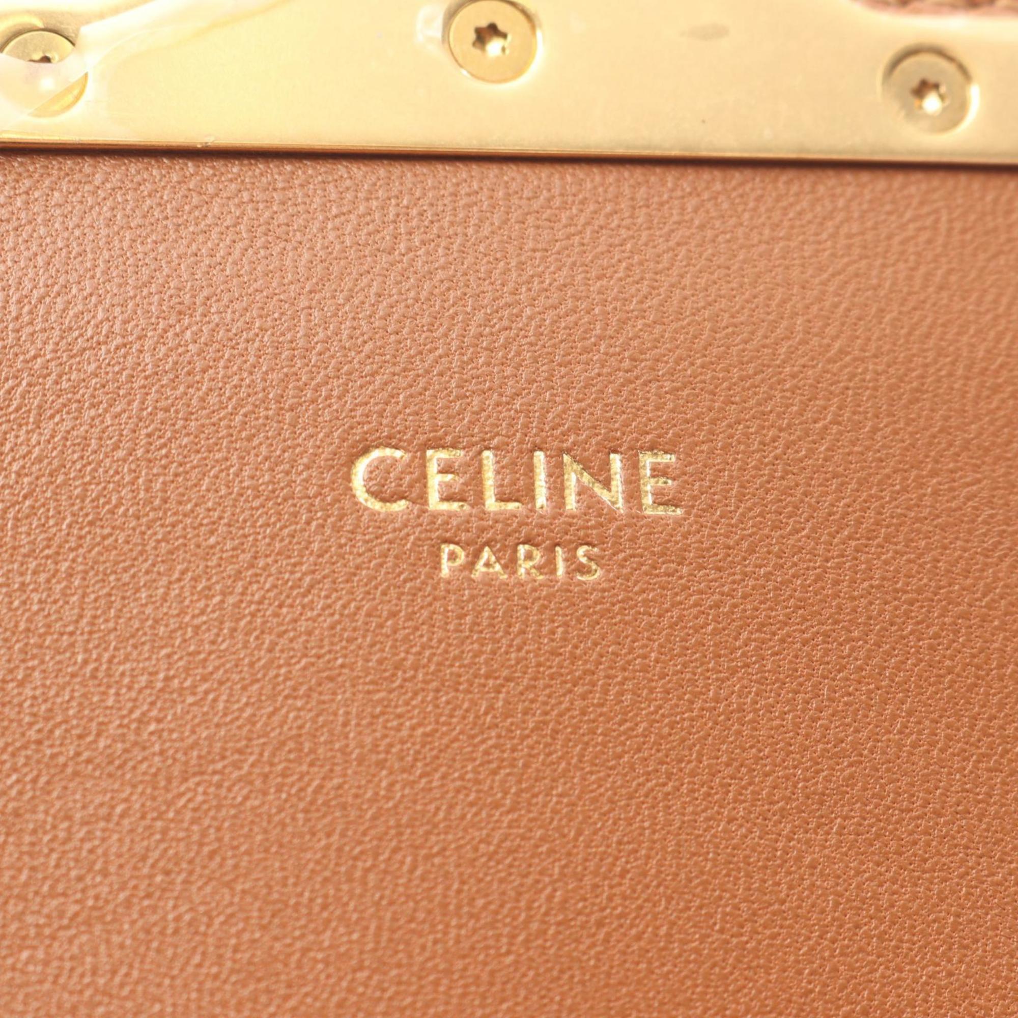 Celine Teen Triomphe Shoulder Bag, Canvas and Leather, Women's, Ivory Brown