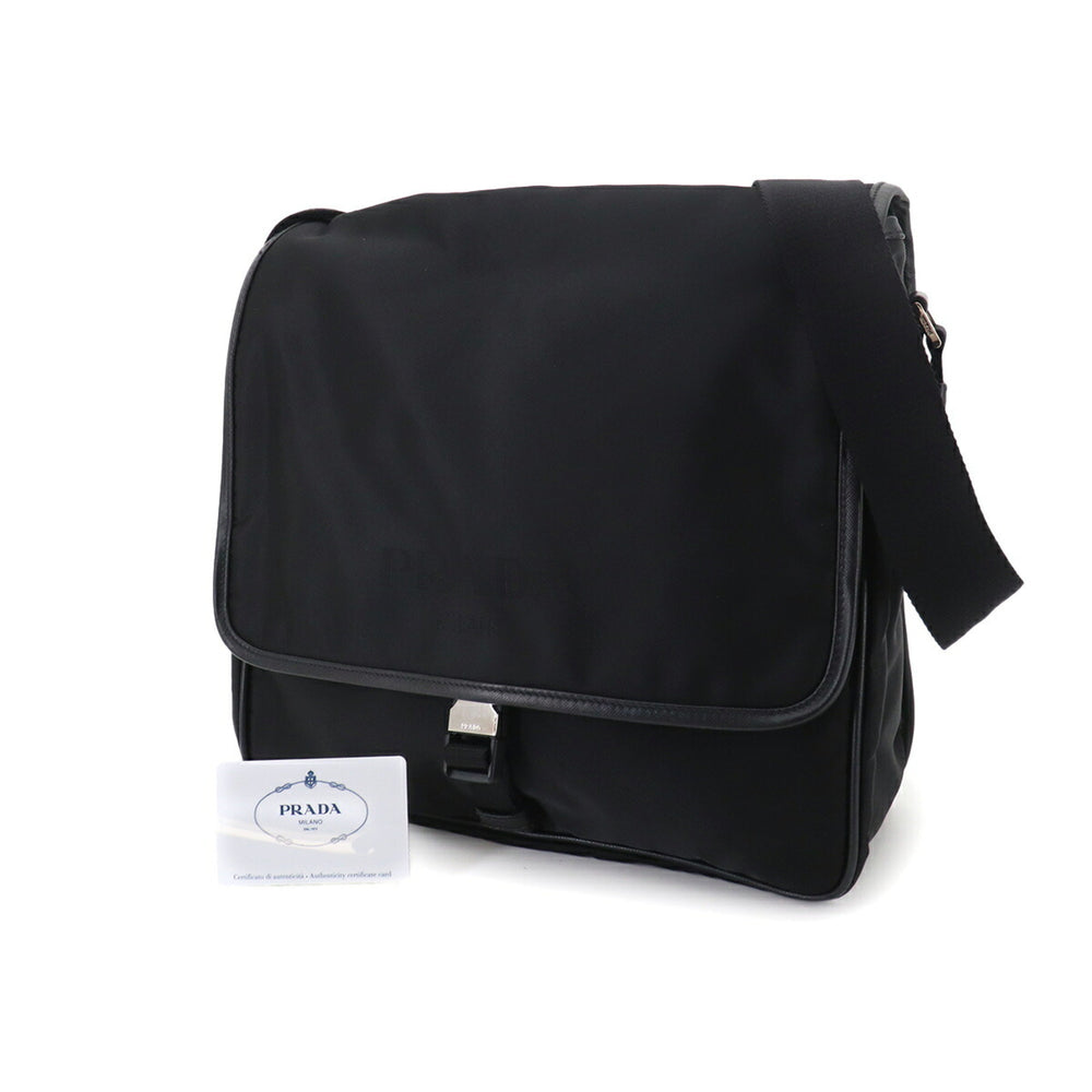 Prada PRADA Shoulder Handbag Nylon Saffiano Leather Nero Black V166 Messenger Bag — New - Store Return