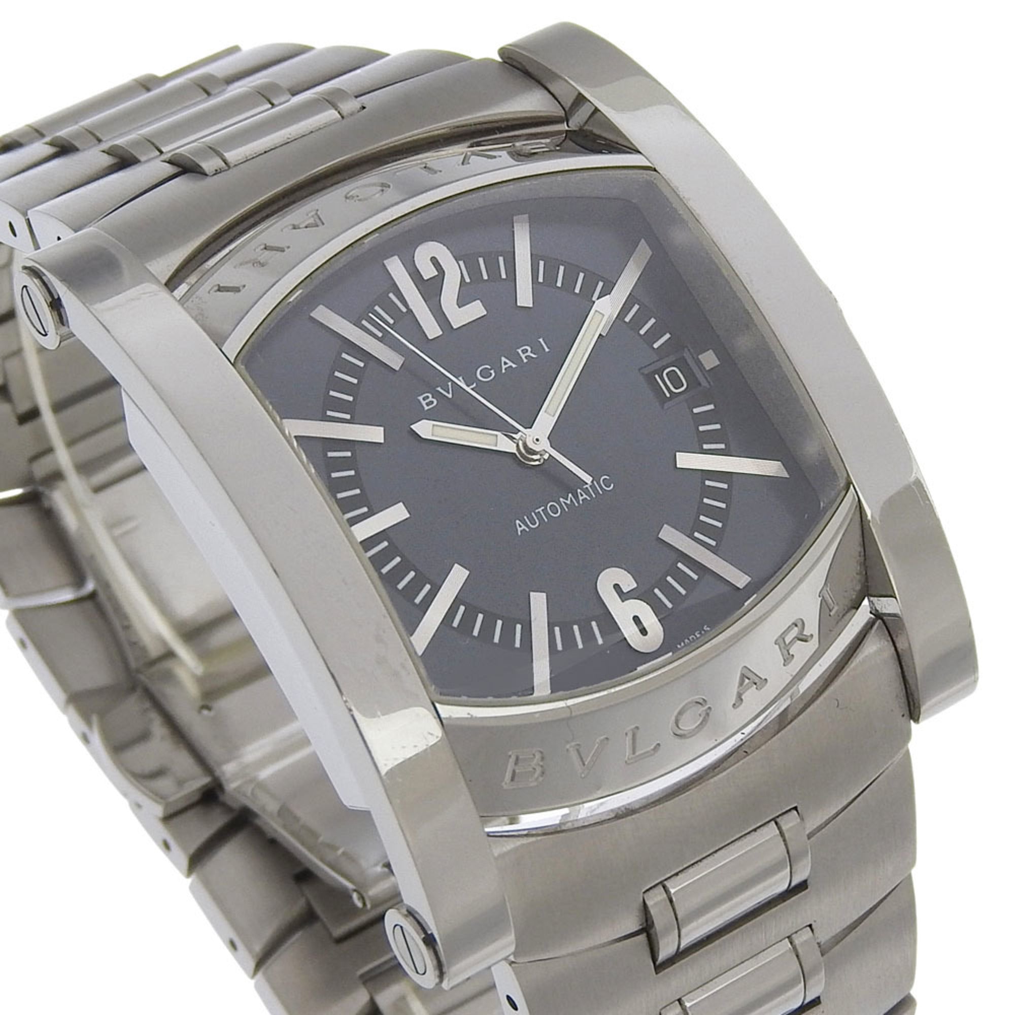 Bulgari BVLGARI Assioma Watch AA48S Stainless Steel Silver Automatic Analog Black Dial Men's — Good