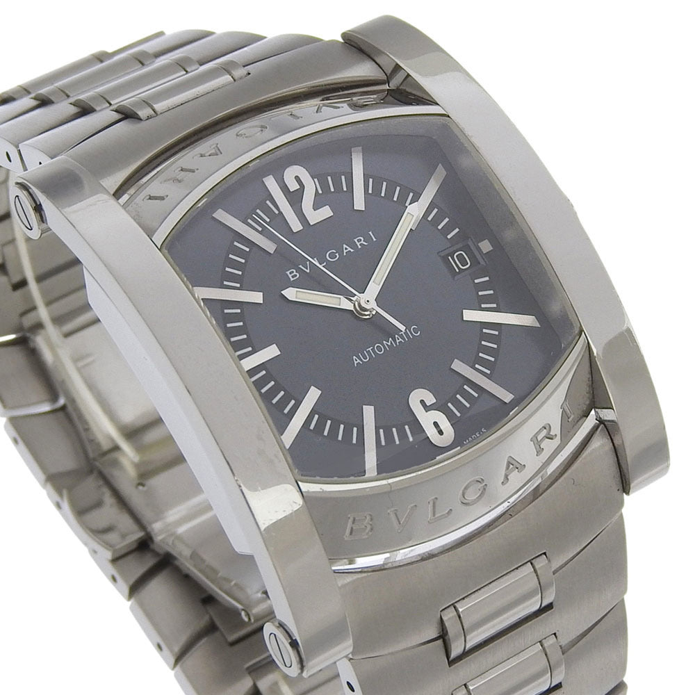 Bulgari BVLGARI Assioma Watch AA48S Stainless Steel Silver Automatic Analog Black Dial Men's — Good