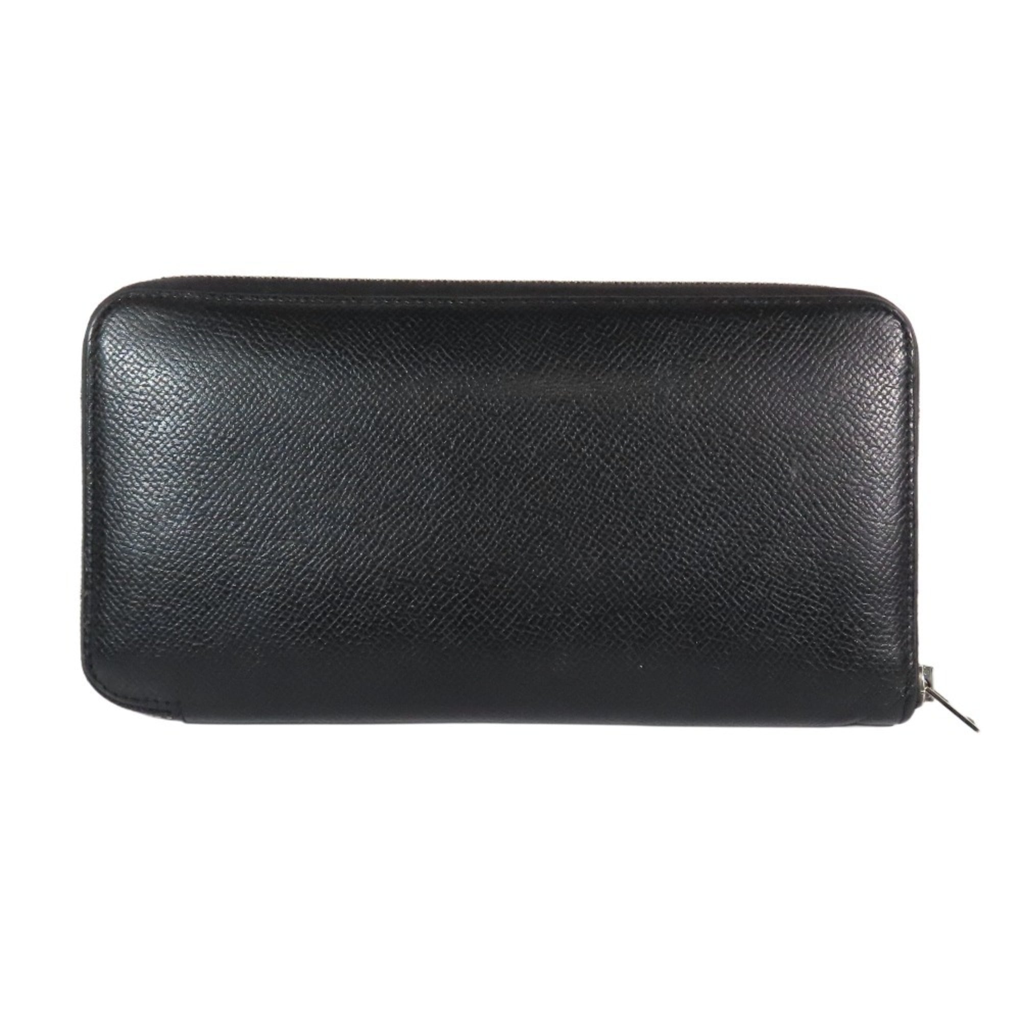 HERMES AZAP Silk-in Long Wallet with Round Zipper, "Fantastic Flora" Scarf Design, Leather, Black, for Men and Women