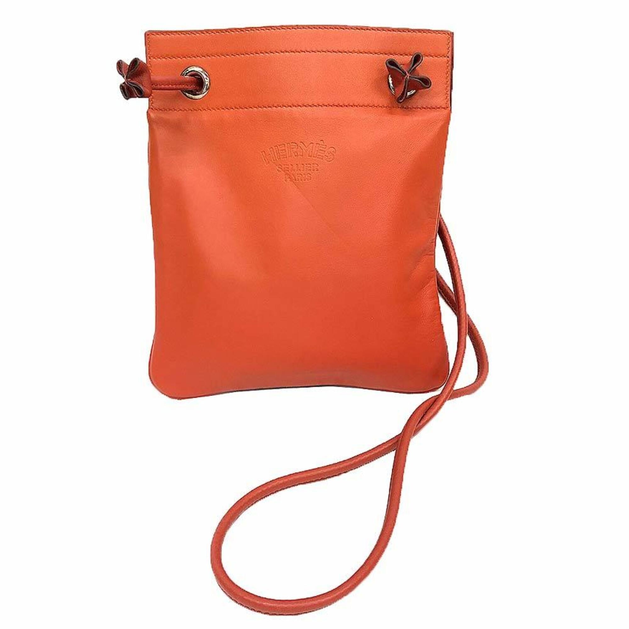 HERMES Sac Aline Mini Shoulder Bag, Milo Lambskin, Terracotta, Leather Pochette, Aline, Hermes — Like New