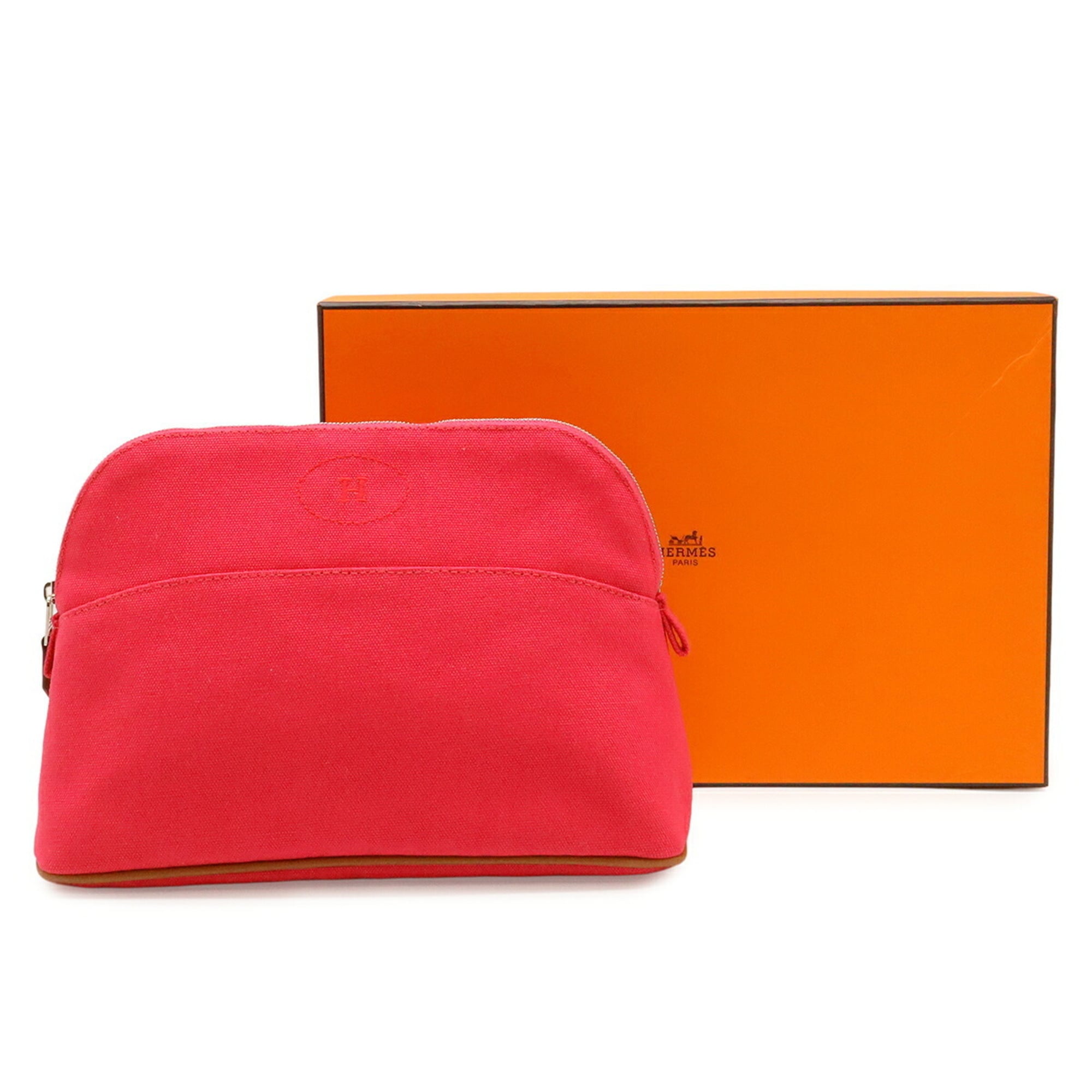 HERMES Bolide Pouch 25 Handbag Multi-purpose Canvas Leather Fuchsia Pink — Like New