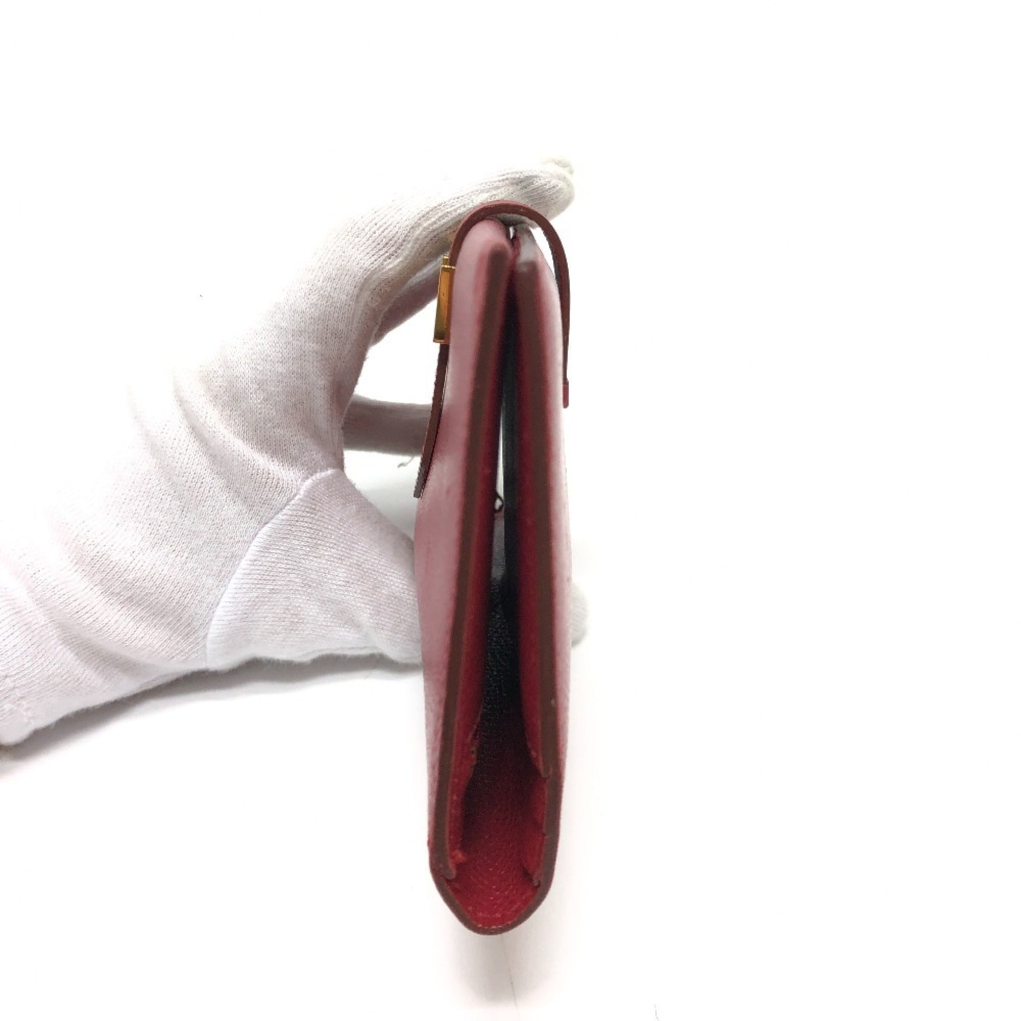 HERMES Bearn Soufflet Bifold Long Wallet, Women's, Red