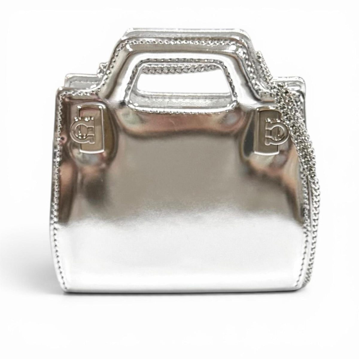 Salvatore Ferragamo FERRAGAMO Wanda Mini Gancini Leather 2-Way Chain Shoulder Pouch Bag, Silver, Made in Italy, Women's, with Dust Bag — Like New
