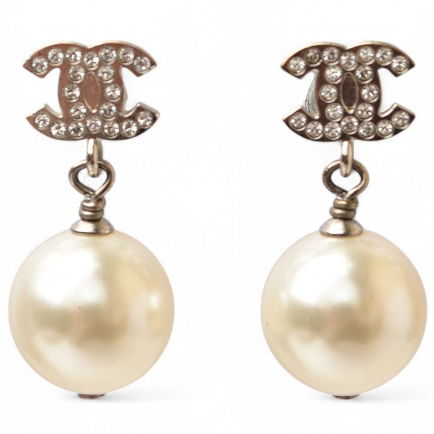 CHANEL Earrings Mini CC Motif Coco Mark Swing Pearl Silver White A20
