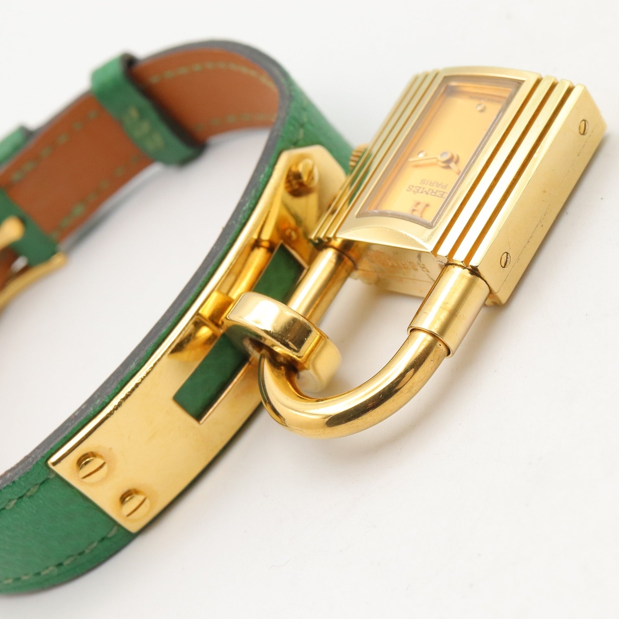Hermes Kelly Watch, Gold Plated (GP), Leather Strap, Ladies' Champagne Color, KE1.201 — Very Good