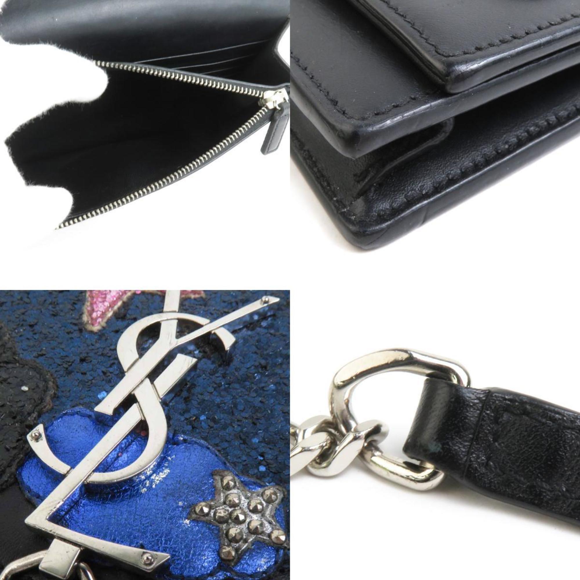 Saint Laurent SAINT LAURENT Chain Wallet Leather Black x Multicolor Women's 90050a