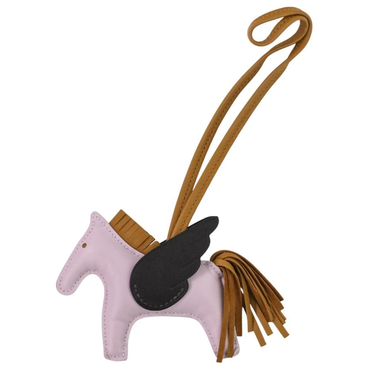 HERMES Rodeo Pegasus PM Bag Charm in Mauve Pale Sesame Ebene with U Stamp for Women — Like New