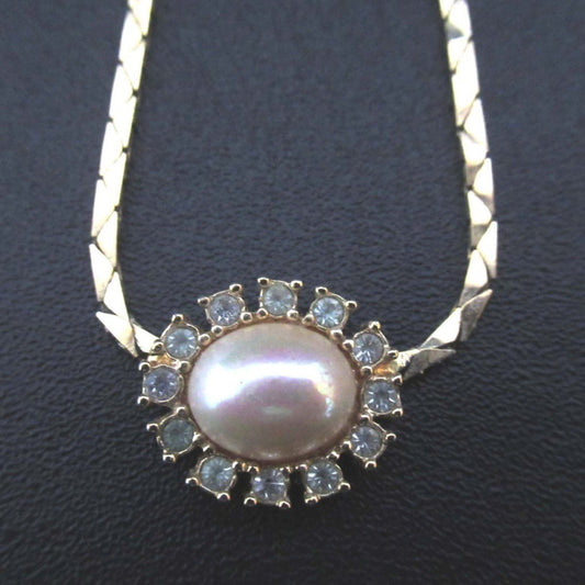 Christian Dior Faux Pearl and Rhinestone Snake Chain Necklace, GP, Gold, Women's