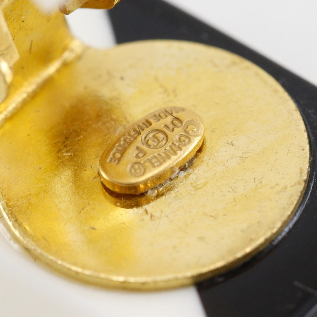 CHANEL COCO Mark Square Plastic Earrings, 2001, Black/White, 01P, Square, Approx. 5g, Women's