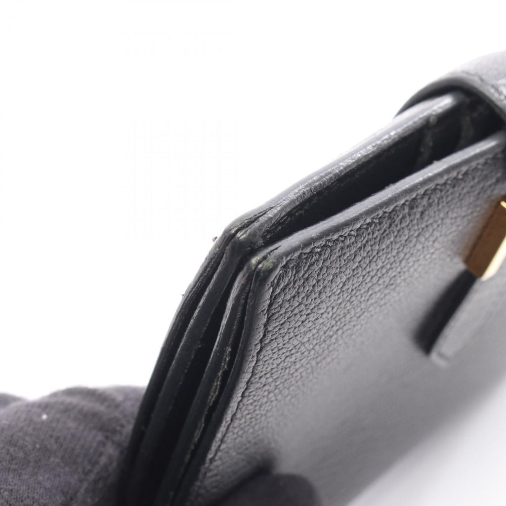 Hermes Hermès Bearn Compact Bifold Wallet, Leather, Chevre, Women's, Black