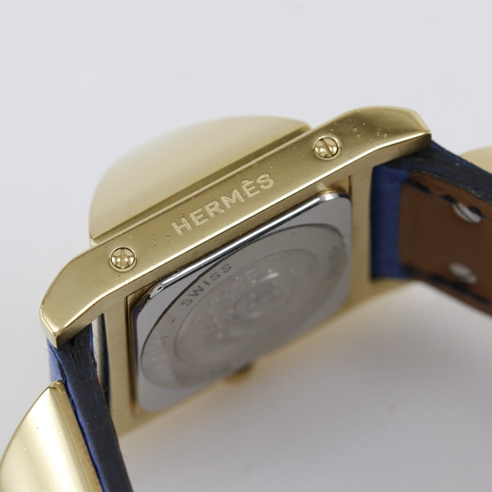 Hermes HERMES Medor Watch Gold Plated x Embossed Leather 1994 Quartz Analog Display White Dial Ladies — Very Good