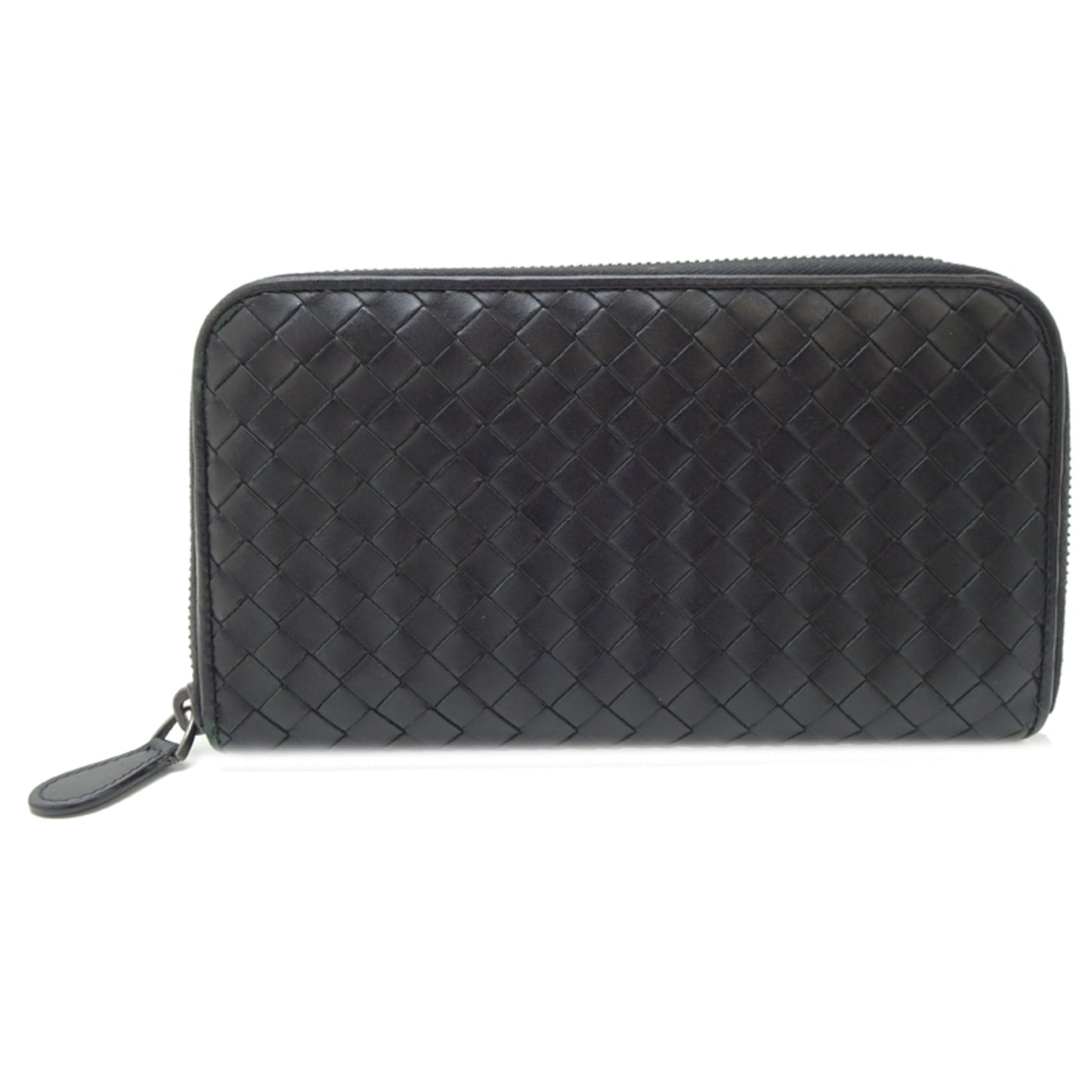 Bottega Veneta Intrecciato Zip Wallet, Women's and Men's Long Wallet 114076, Black Leather
