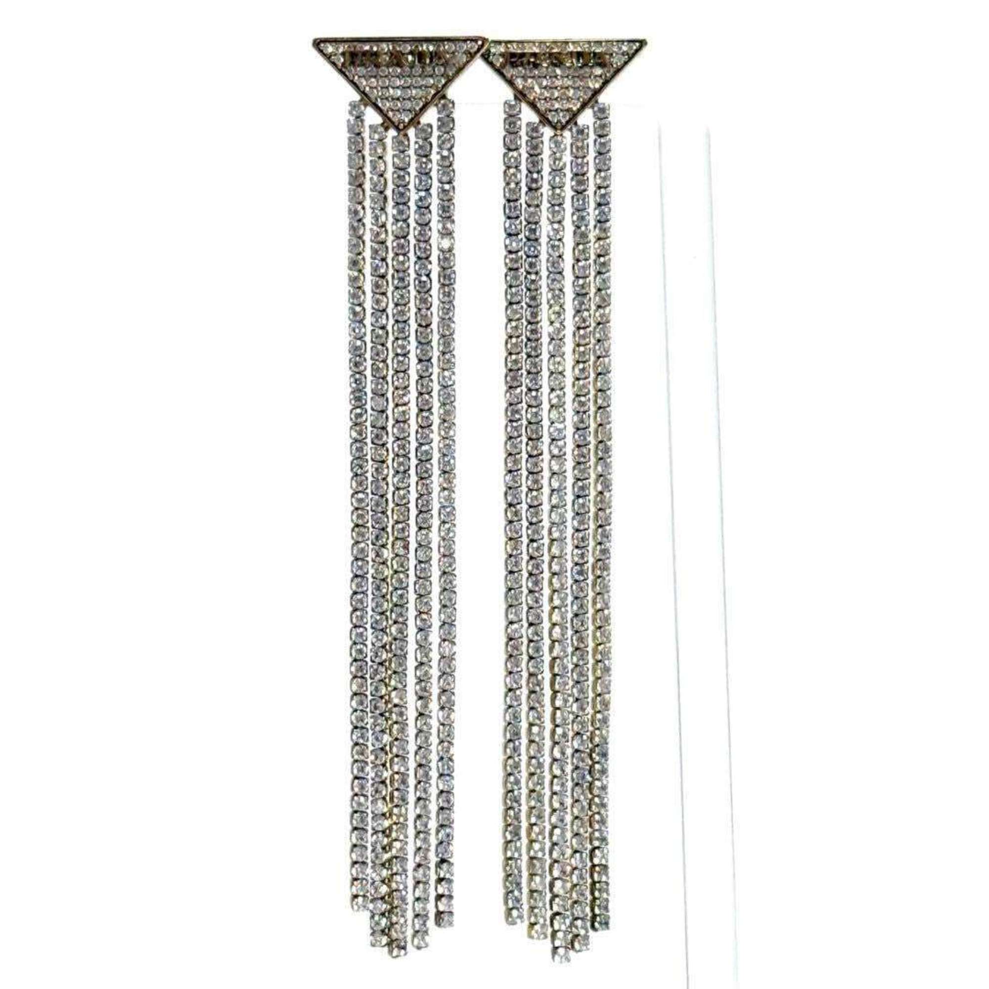 Prada Women's Crystal Logo Jewel Zirconia Earrings in Silver 925