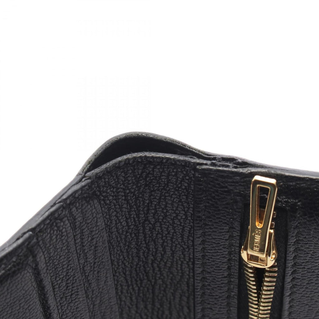 Hermes Hermès Bearn Compact Bifold Wallet, Leather, Chevre, Women's, Black