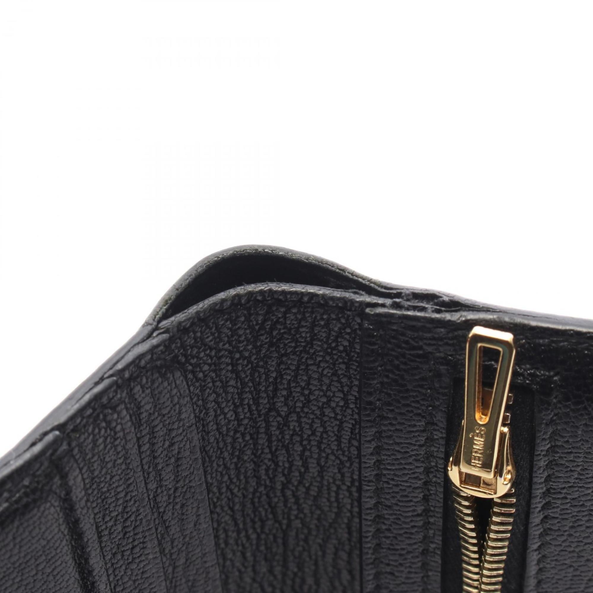 Hermes Hermès Bearn Compact Bifold Wallet, Leather, Chevre, Women's, Black