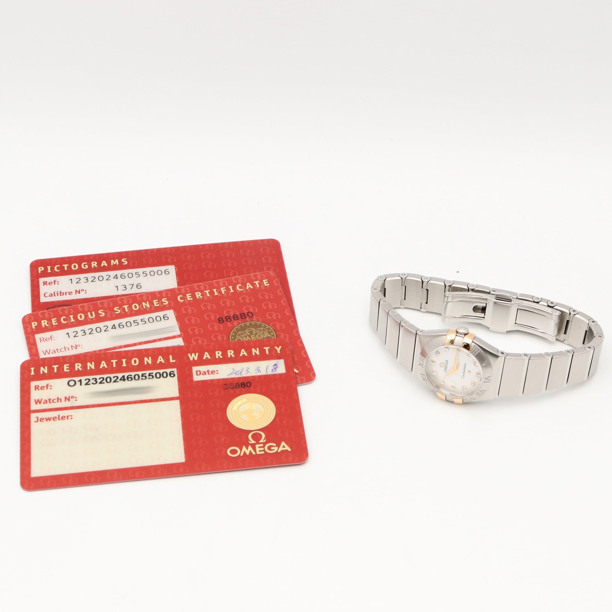 Omega Constellation 12-Diamond Watch, 18K Yellow Gold Stainless Steel, Diamond, Ladies', White/White Mother-of-Pearl, 123.20.24.60.55.006 — Very Good