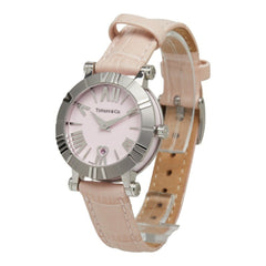 Tiffany & Co. Atlas Watch Z1300.11.11A31A41A Quartz Pink Dial Stainless Steel Leather Ceramic Ladies' — Very Good