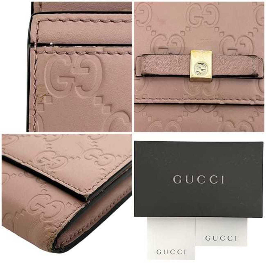 Gucci Bifold Long Wallet ec-24305 Pink Beige Stripe 388679 Leather 0959 GUCCI Ribbon GG Embossed Women's