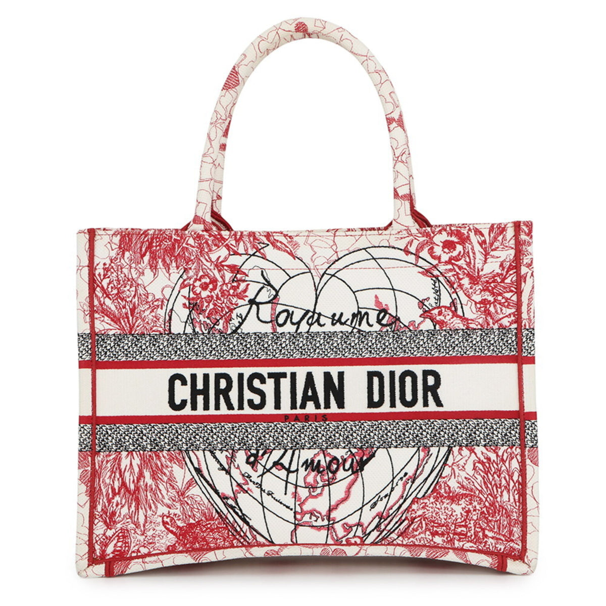 Christian Dior Tote Bag Book Map Heart Medium Canvas Handbag — Like New
