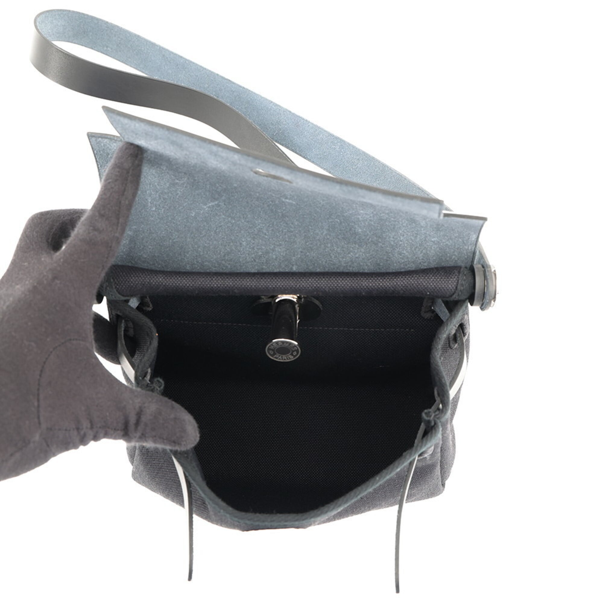 Hermes Shoulder Bag Herbag Zip Mini Black Toile H Vache Hunter G Stamp HERMES Handbag — Like New
