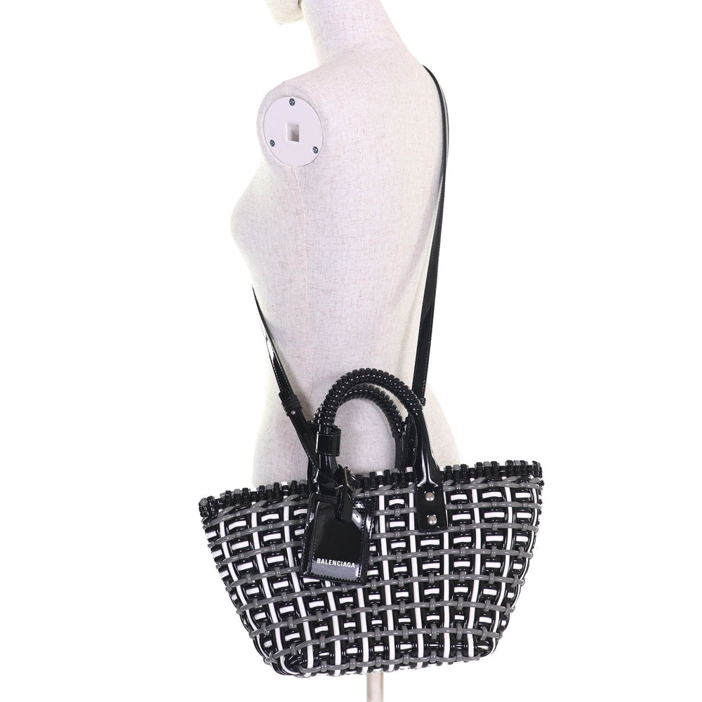 BALENCIAGA 671342 Bistro Basket Bag, XS, Enamel, 2-Way Handbag/Shoulder Black, Gray, White, Includes Dust Made in Italy, Women's — Like New