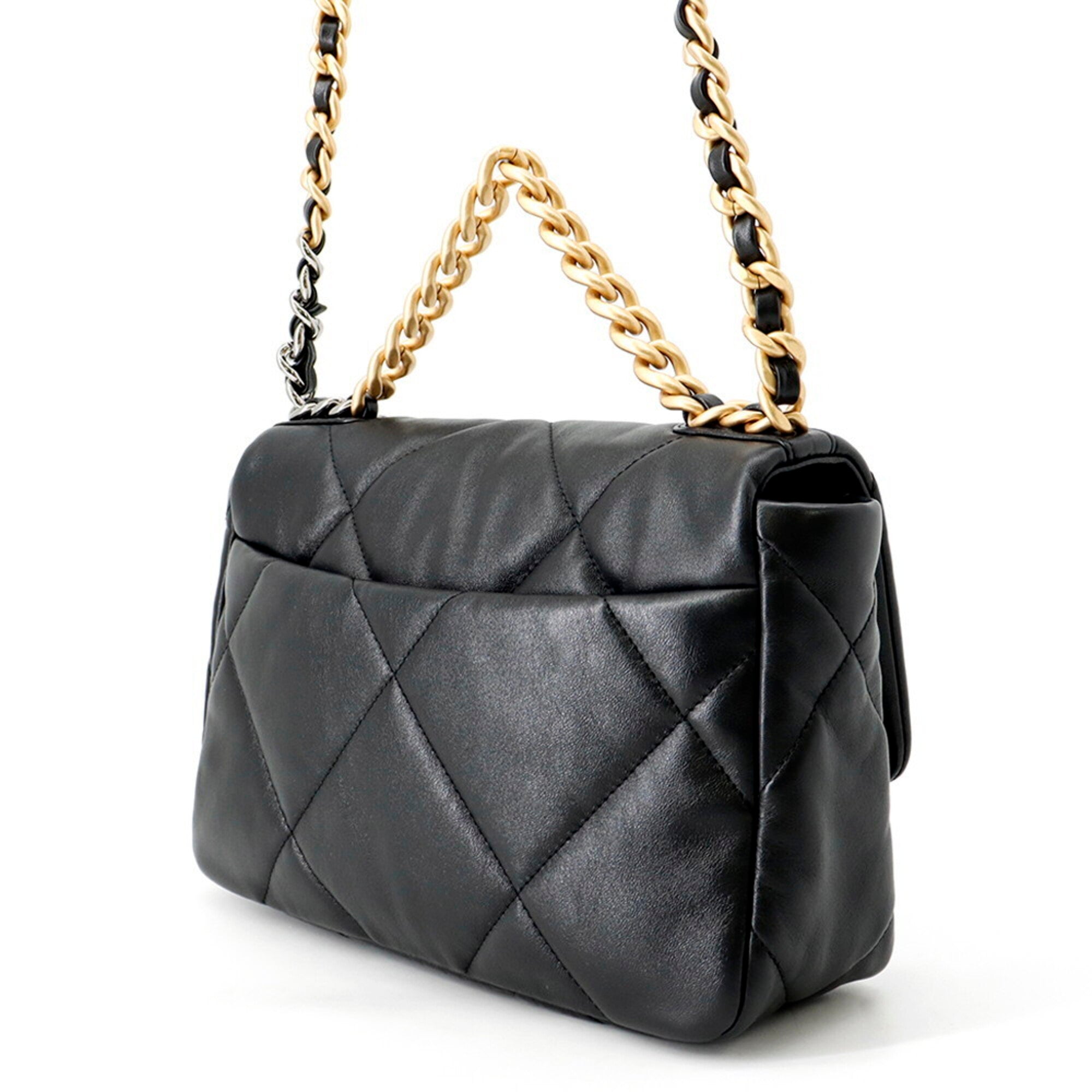Chanel Chain Shoulder Bag CHANEL19 Matelassé Coco Mark Shiny Lambskin AS1160 CHANEL Black 19 Handbag Women's — Like New