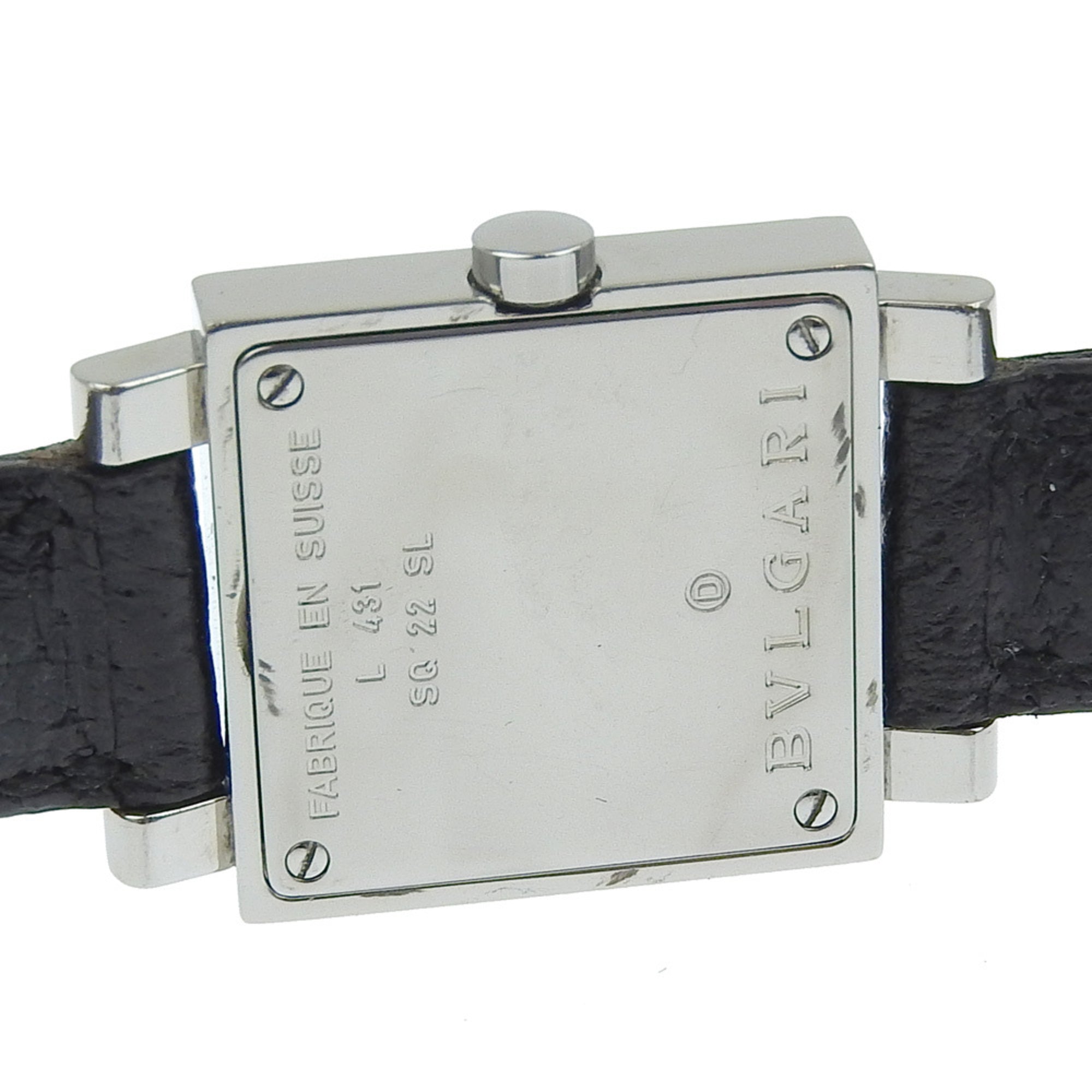 BVLGARI Quadrado SQ22SL Women's Watch, Stainless Steel and Leather, Quartz Movement, Analog Display, Black Dial — Good
