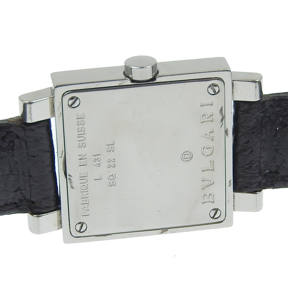 BVLGARI Quadrado SQ22SL Women's Watch, Stainless Steel and Leather, Quartz Movement, Analog Display, Black Dial — Good