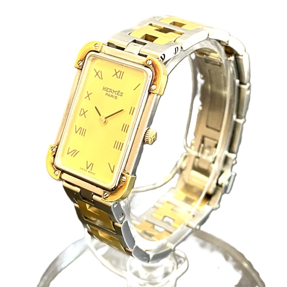 Hermes Croisière watch, total weight 37.7g, stainless steel, quartz movement, gold dial, CR1.240 battery — Good