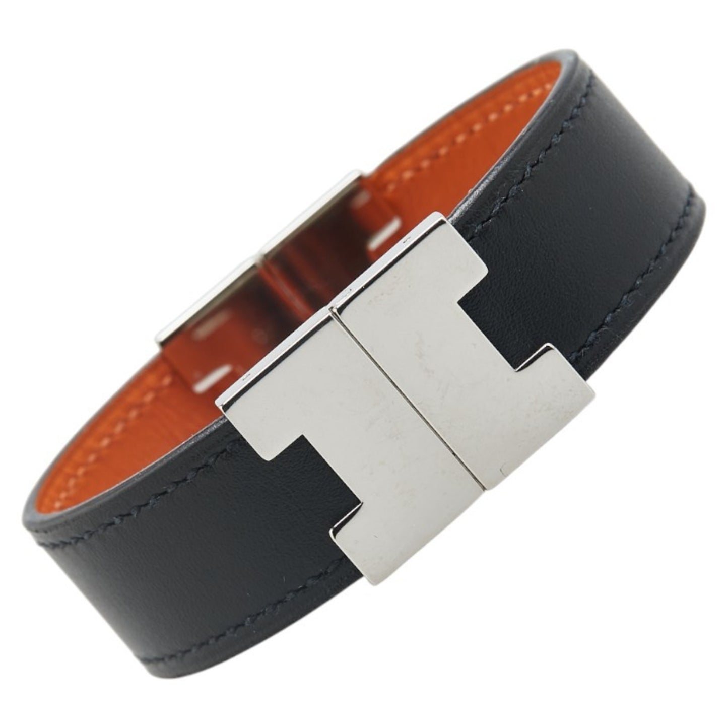 Hermes Lurie Reversible Bracelet Black Brown Swift Metal Women's HERMES