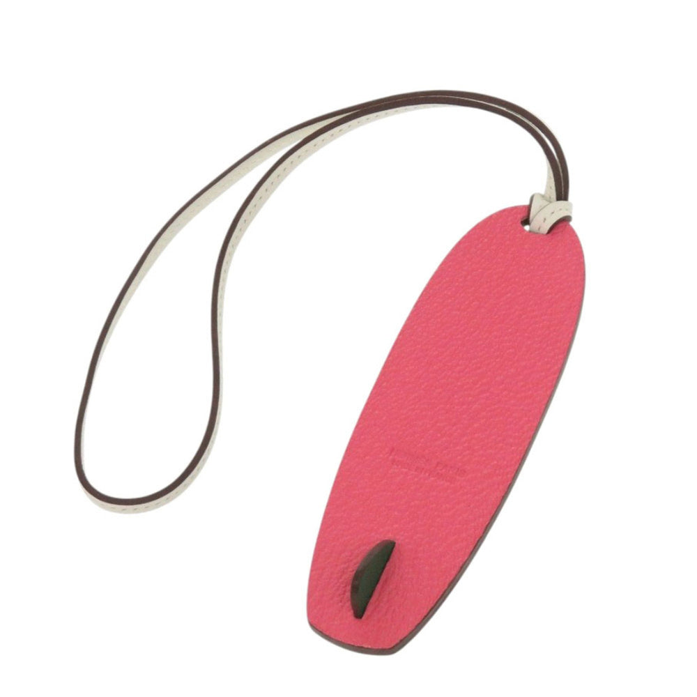 Hermes Like new Hermès Surfboard Bag Charm Chevre Mysore Rose Lipstick Lime Keychain Pink 1185 — Like New