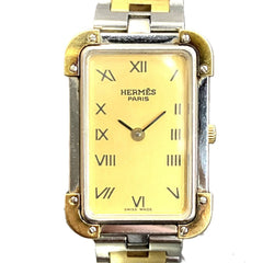 Hermes Croisière watch, total weight 37.7g, stainless steel, quartz movement, gold dial, CR1.240 battery — Good