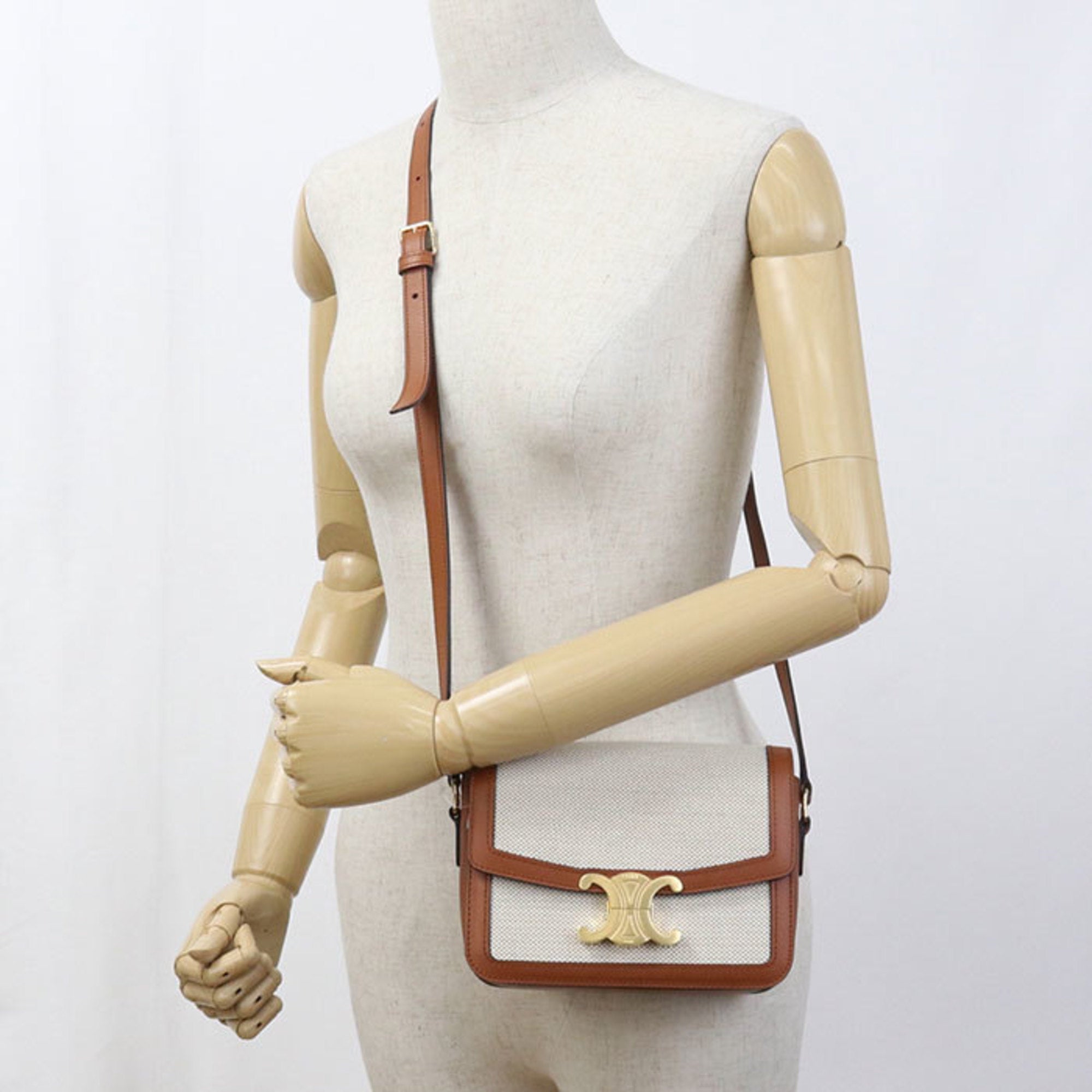 CELINE Classic Triomphe Crossbody Shoulder Bag, Women's, Beige — Like New